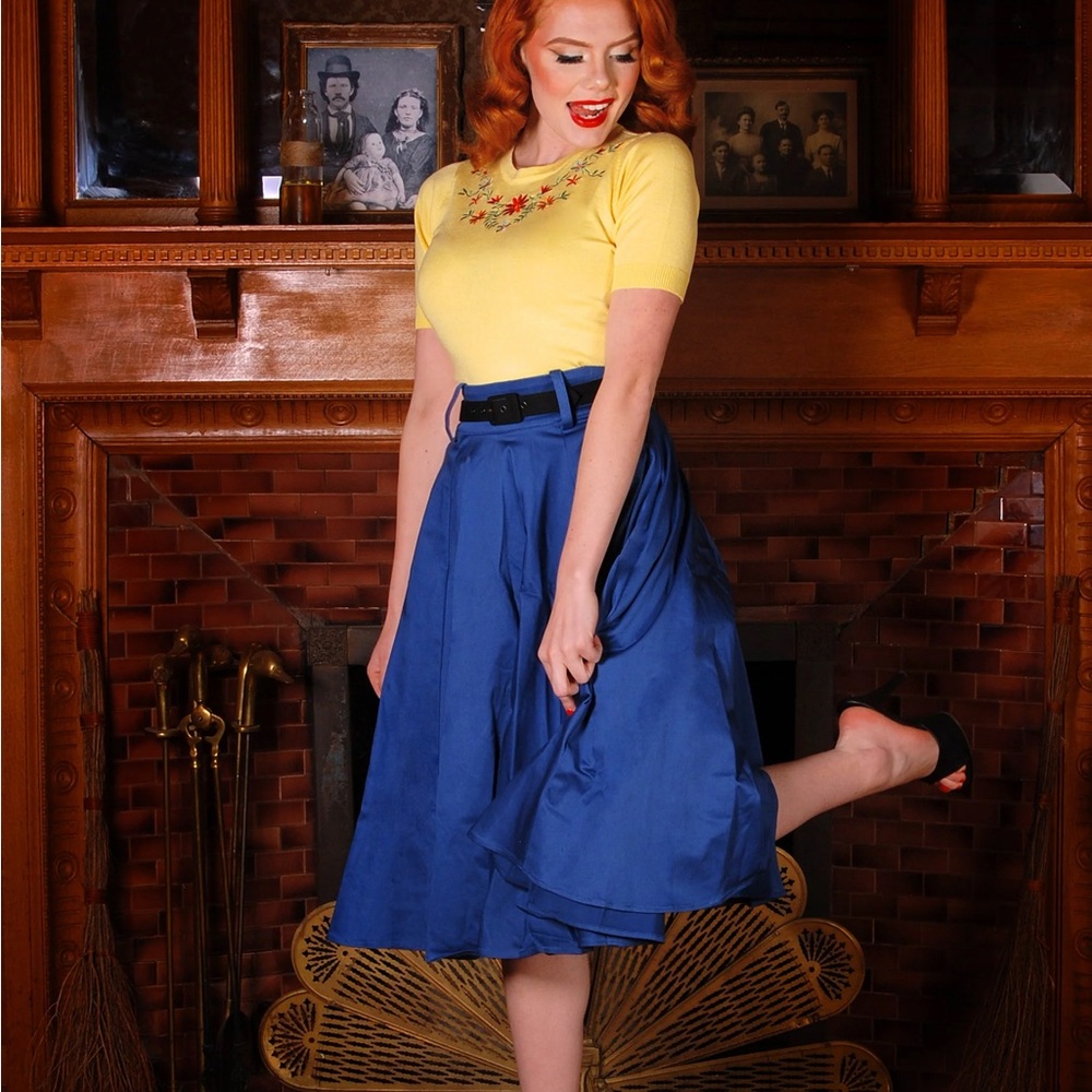 Pinup Couture Blue Pleated A-Line Midi Skirt
